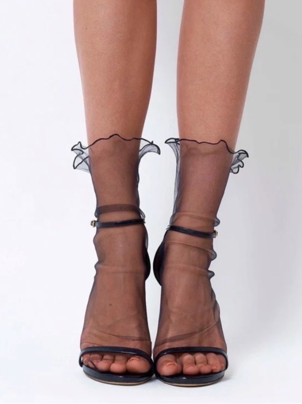 Sheer Ruffle Ankle Socks - Black